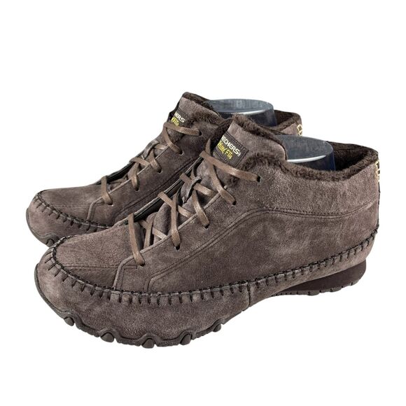Skechers Ankle Boots Women’s 9 Brown Suede Lace Up Faux Fur Lined Relaxed Fit - Picture 4 of 11